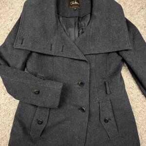 Cole Haan Alpaca Cashmere Wool Coat Size 12 Gray Buttons Winter Formal Jacket